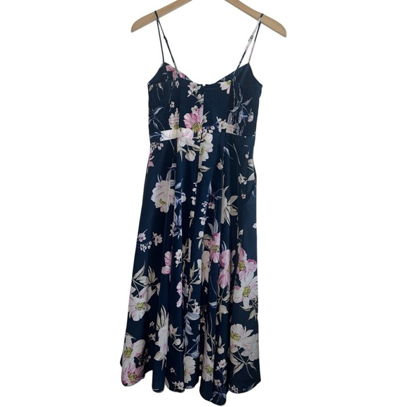 YUMI KIM Pretty Woman Silk Midi Dress in Secret Admirer Navy Blue Floral Small - Picture 5 of 10